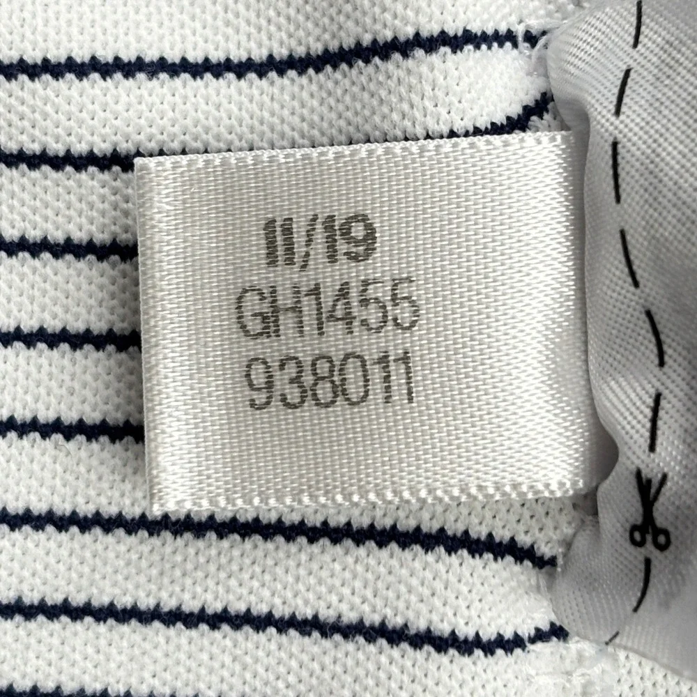 adidas Polo Shirt Mens Large White Navy Striped Golf Performance Short Sleeve L